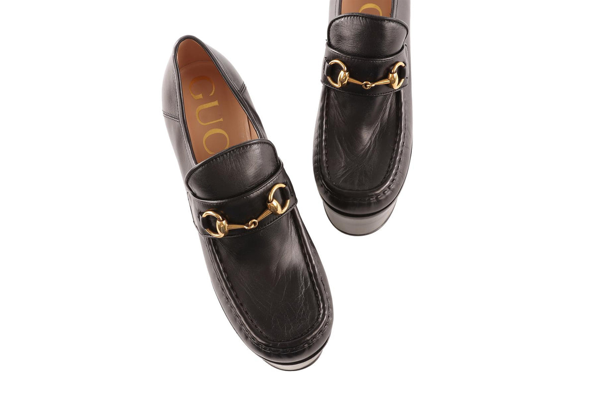 GUCCI BLACK VEGAS LEATHER PLATFORM LOAFERS EU 38 UK 5 US 8
