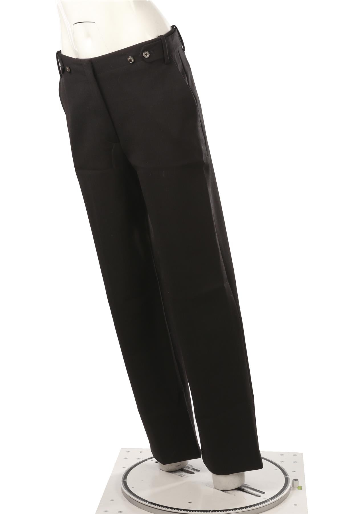 BLACK WOOL STRAIGHT LEG PANTS