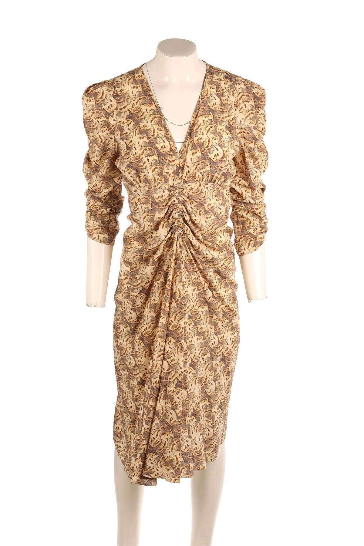 ISABEL MARANT BEIGE SILK MIDI DRESS FR 38 UK 10