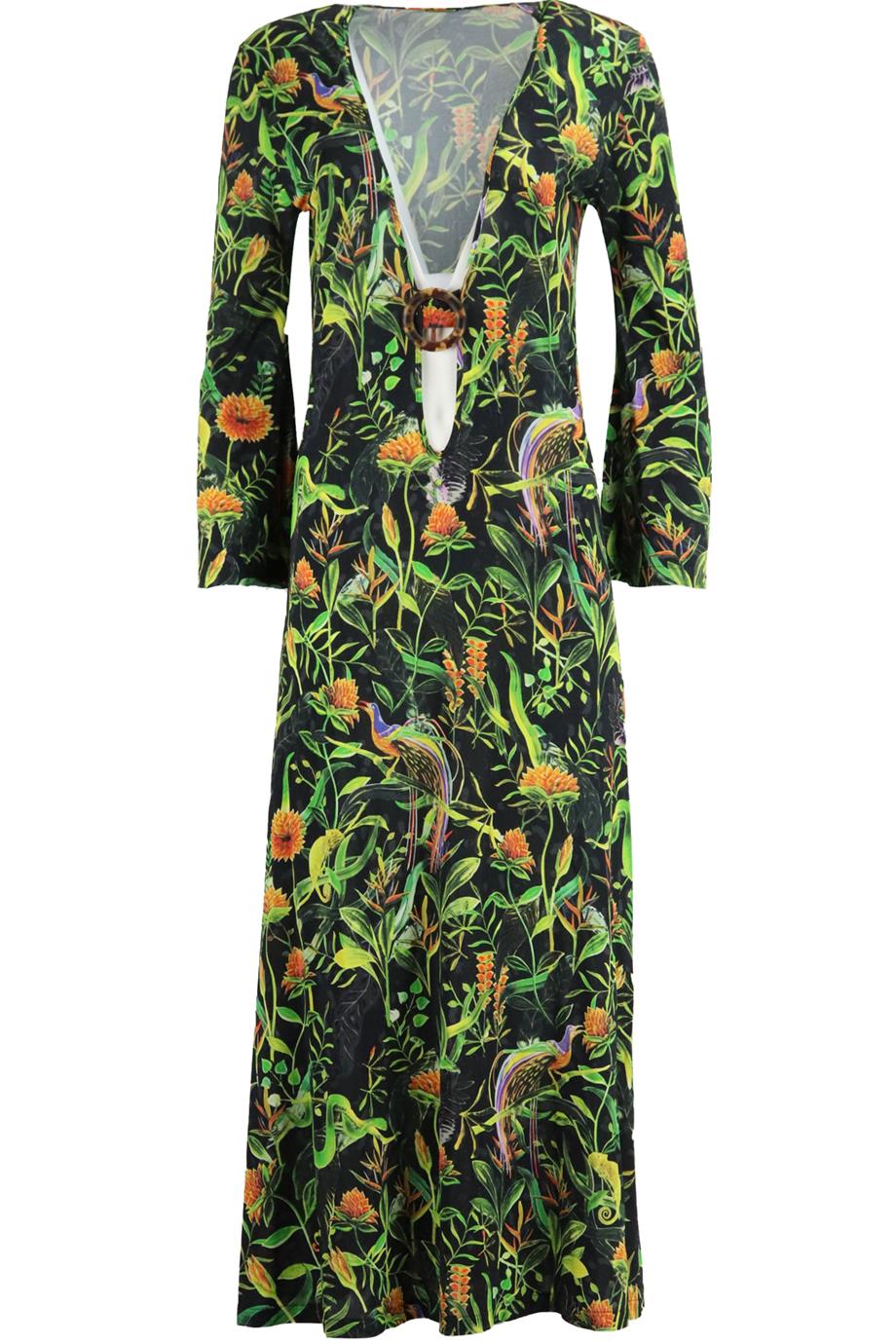 DODO BAR OR CUTOUT PRINTED SATIN JERSEY MIDI DRESS MEDIUM
