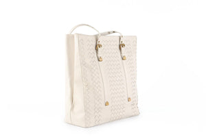 BOTTEGA VENETA ECRU INTRECCIATO LEATHER TOTE BAG