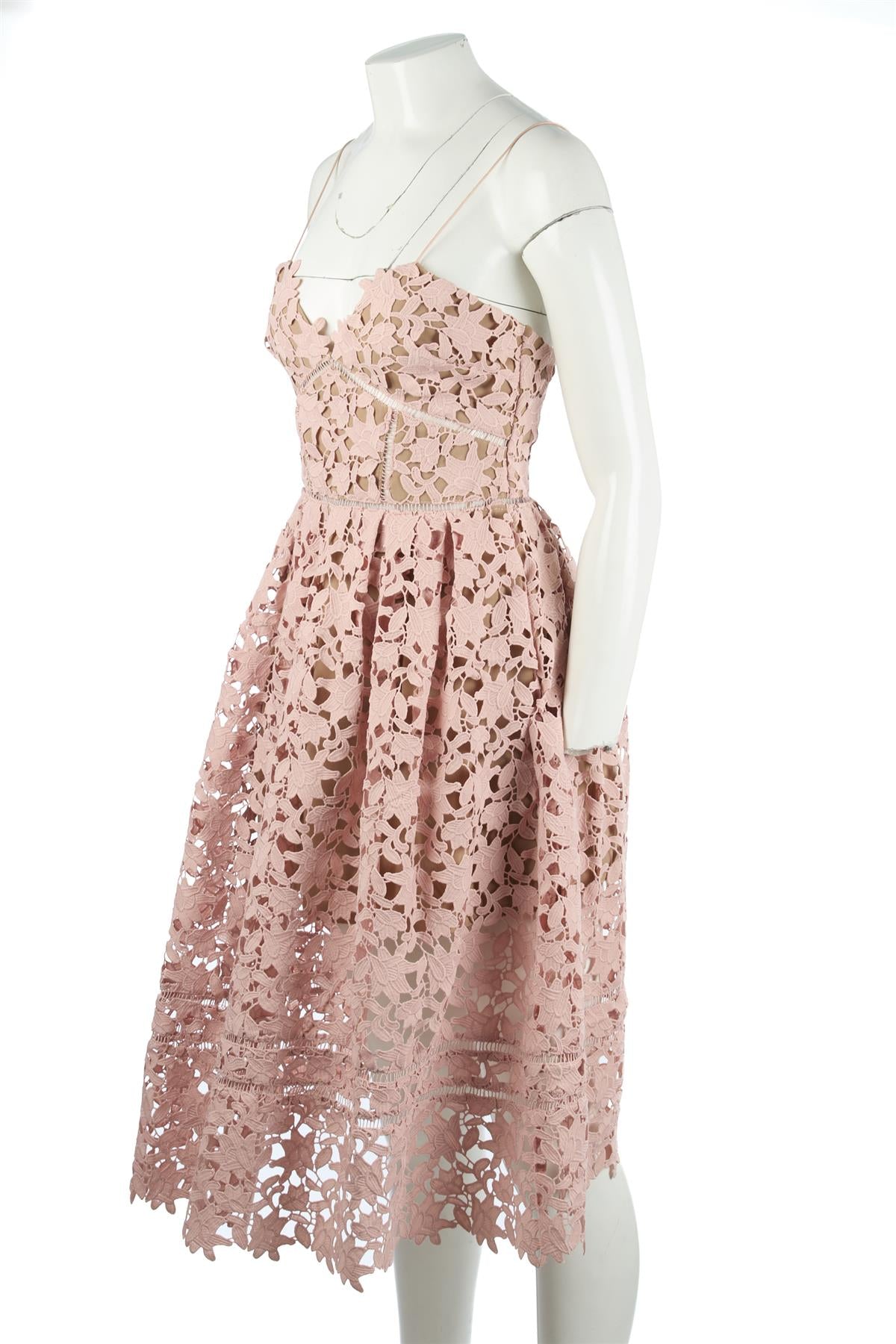 SELF-PORTRAIT PINK CROCHET MIDI DRESS UK 10