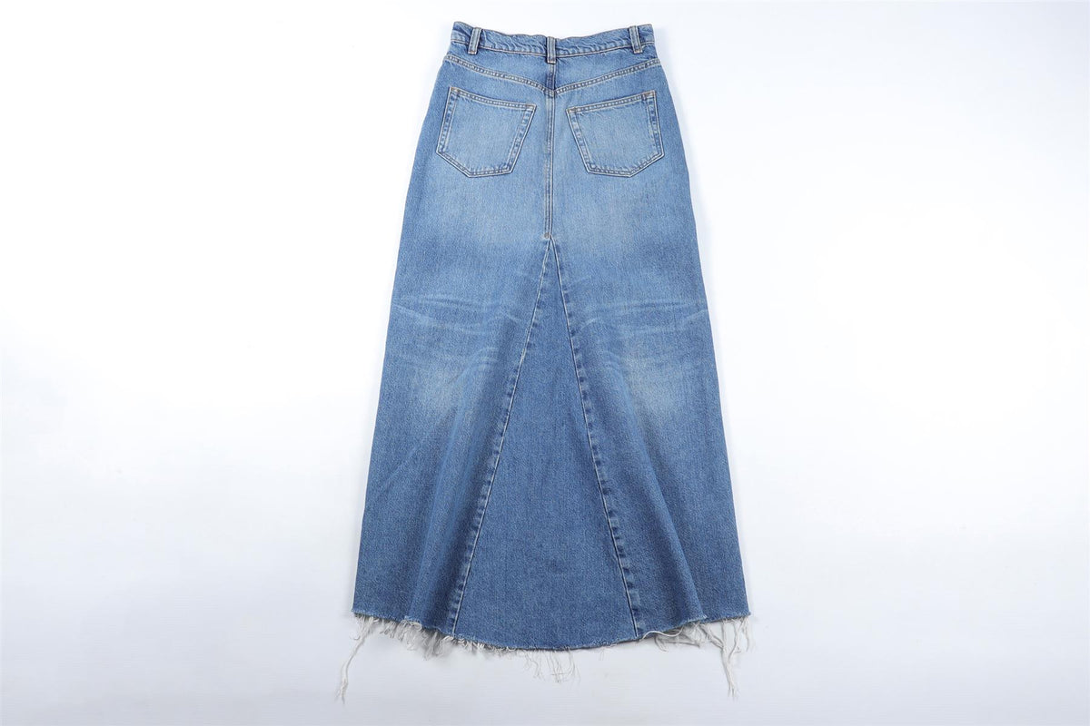 REFORMATION BLUE DENIM MAXI SKIRT W24 UK 6