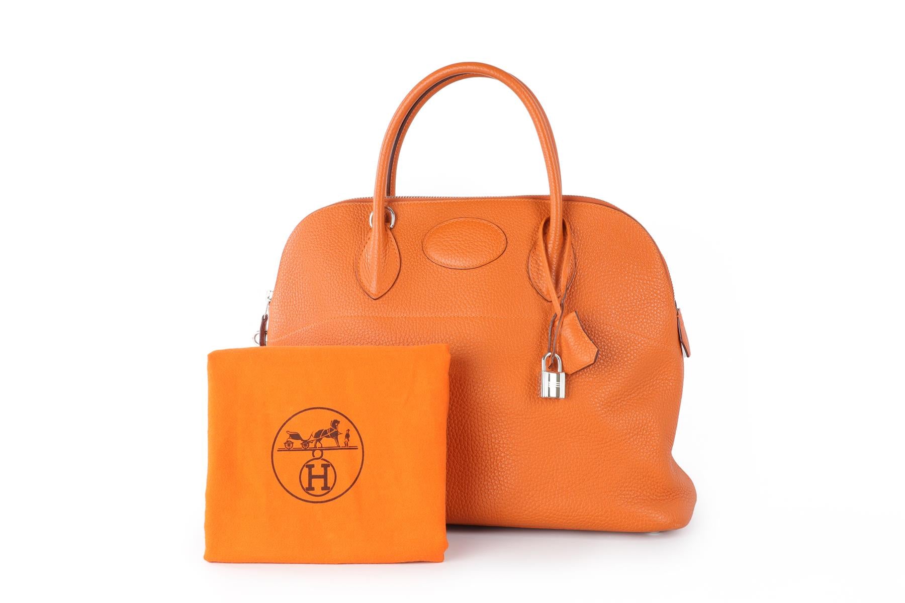 HERMÈS  ORANGE 2005 BOLIDE 35 CM CLEMENCE LEATHER TOTE BAG IN ORANGE