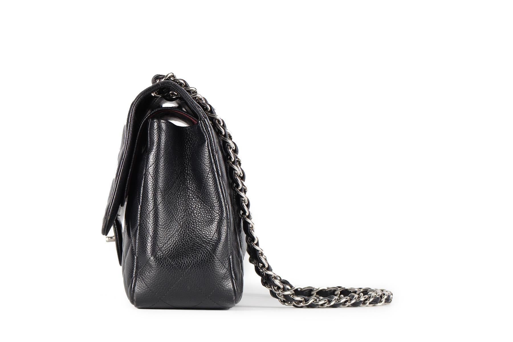 CHANEL BLACK 2011 CLASSIC DOUBLE FLAP JUMBO QUILTED CAVIAR LEATHER SHOULDER BAG