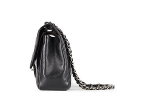 CHANEL BLACK 2011 CLASSIC DOUBLE FLAP JUMBO QUILTED CAVIAR LEATHER SHOULDER BAG