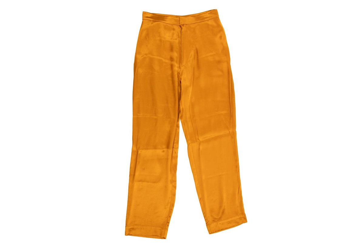 ASCENO GOLD SILK TAPERED PANTS SMALL