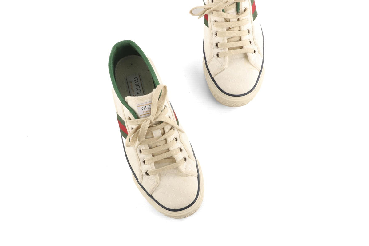 GUCCI WHITE MEN'S TENNIS 1977 FABRIC SNEAKERS UK 8 EU 42 US 9