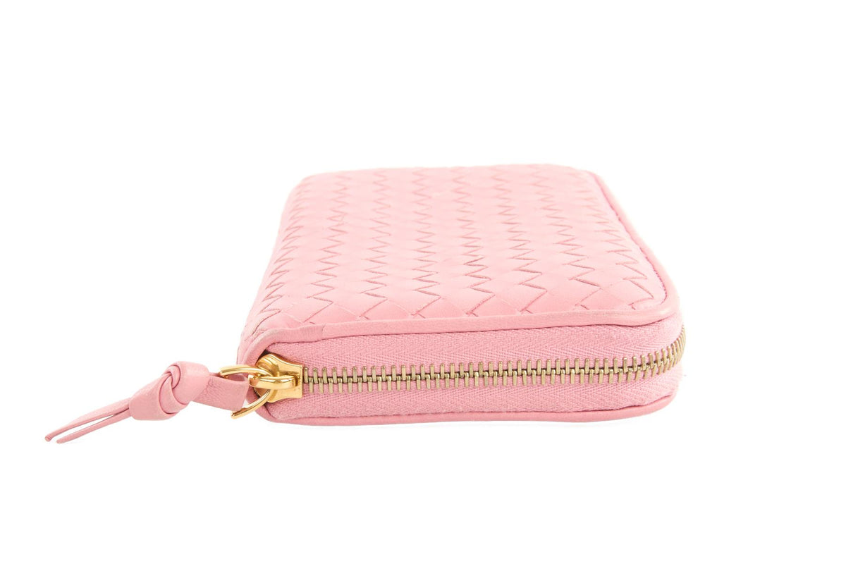 BOTTEGA VENETA PINK INTRECCIATO LEATHER WALLET