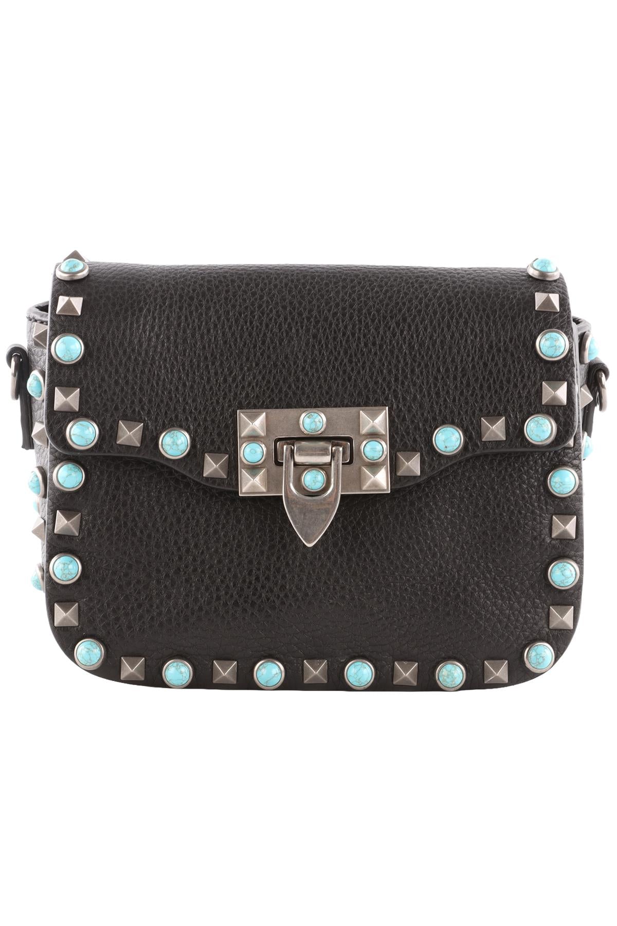VALENTINO GARAVANI BLACK ROCKSTUD LEATHER CROSSBODY BAG