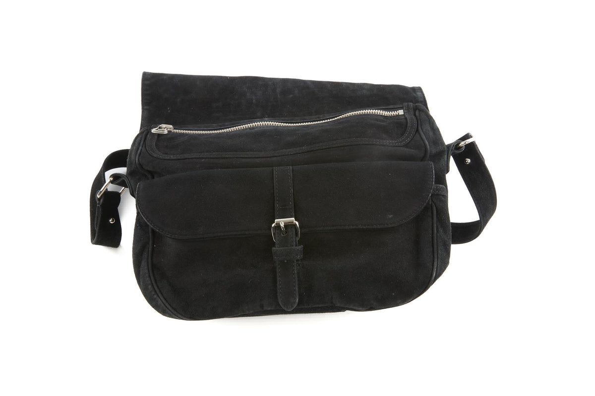 BALMAIN BLACK SUEDE SHOULDER BAG