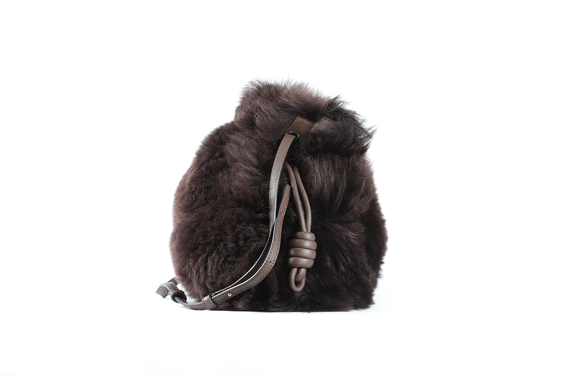 LOEWE BROWN FLAMENCO SHEARLING SHOULDER BAG