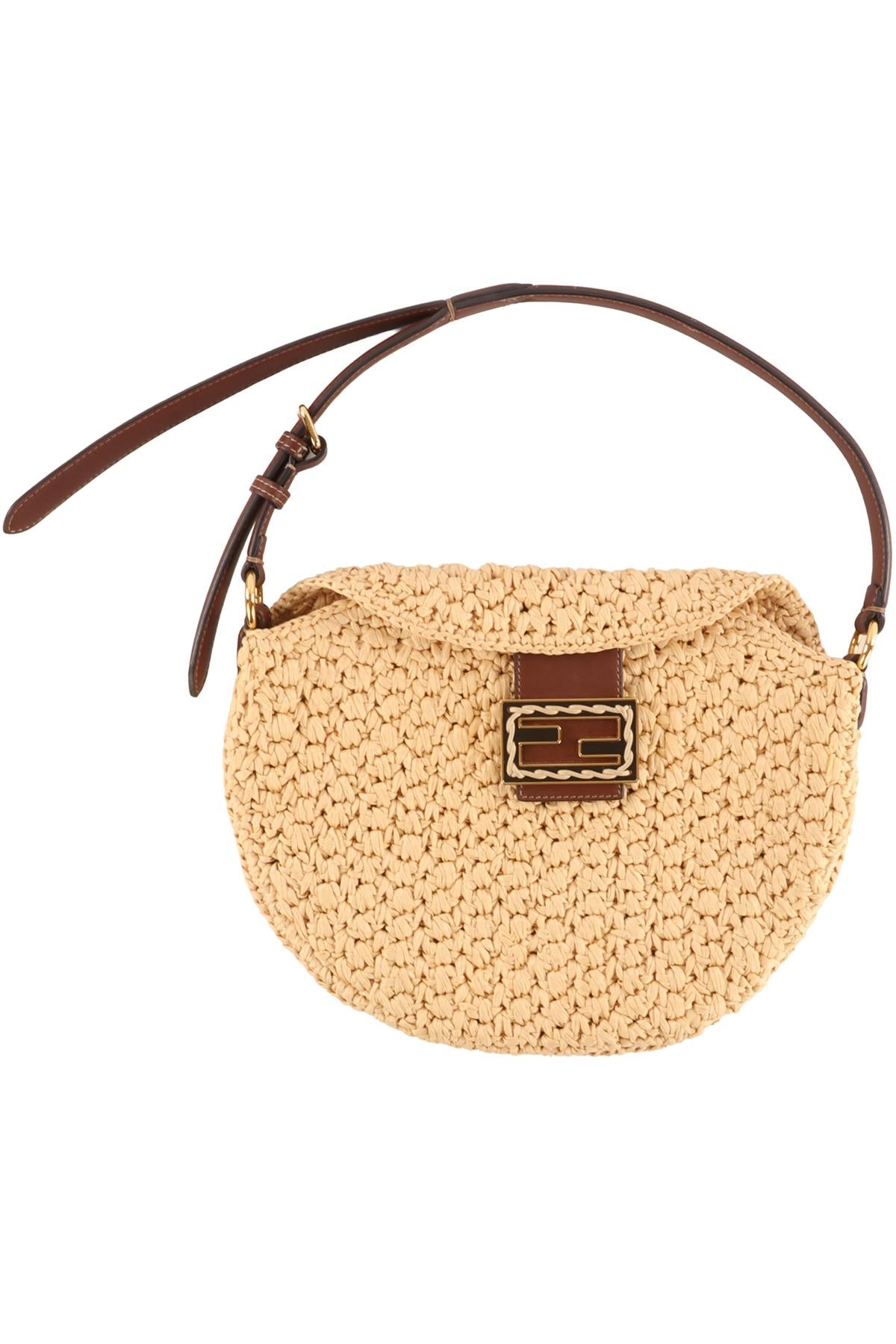 FENDI BEIGE CROISSANT SMALL RAFFIA TOTE BAG