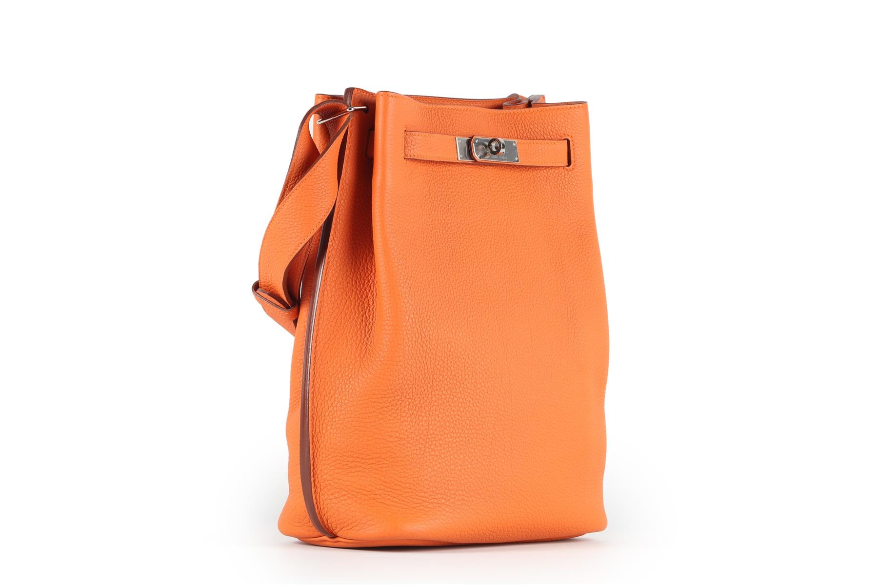 HERMÈS ORANGE 2011 SO KELLY 22 CM CLEMENCE LEATHER SHOULDER BAG