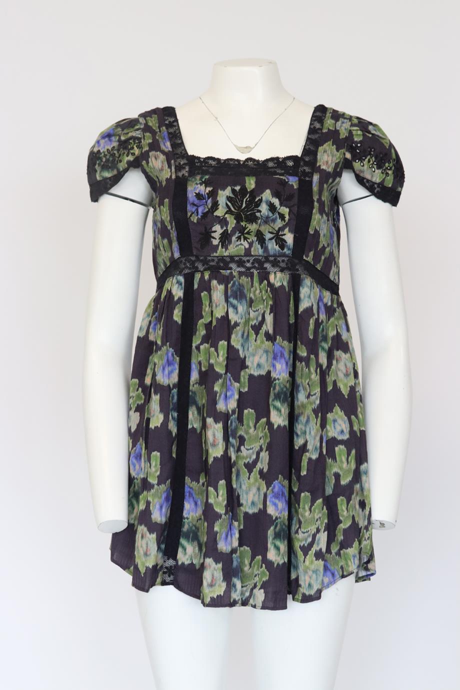 LOVESHACKFANCY FLORAL PRINT COTTON MINI DRESS US 2 UK 6