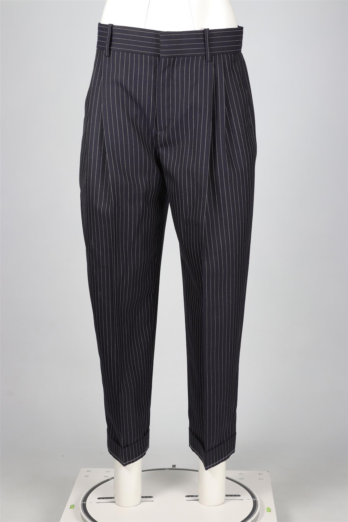 CHLOÉ NAVY WOOL STRAIGHT LEG PANTS FR 40 UK 12