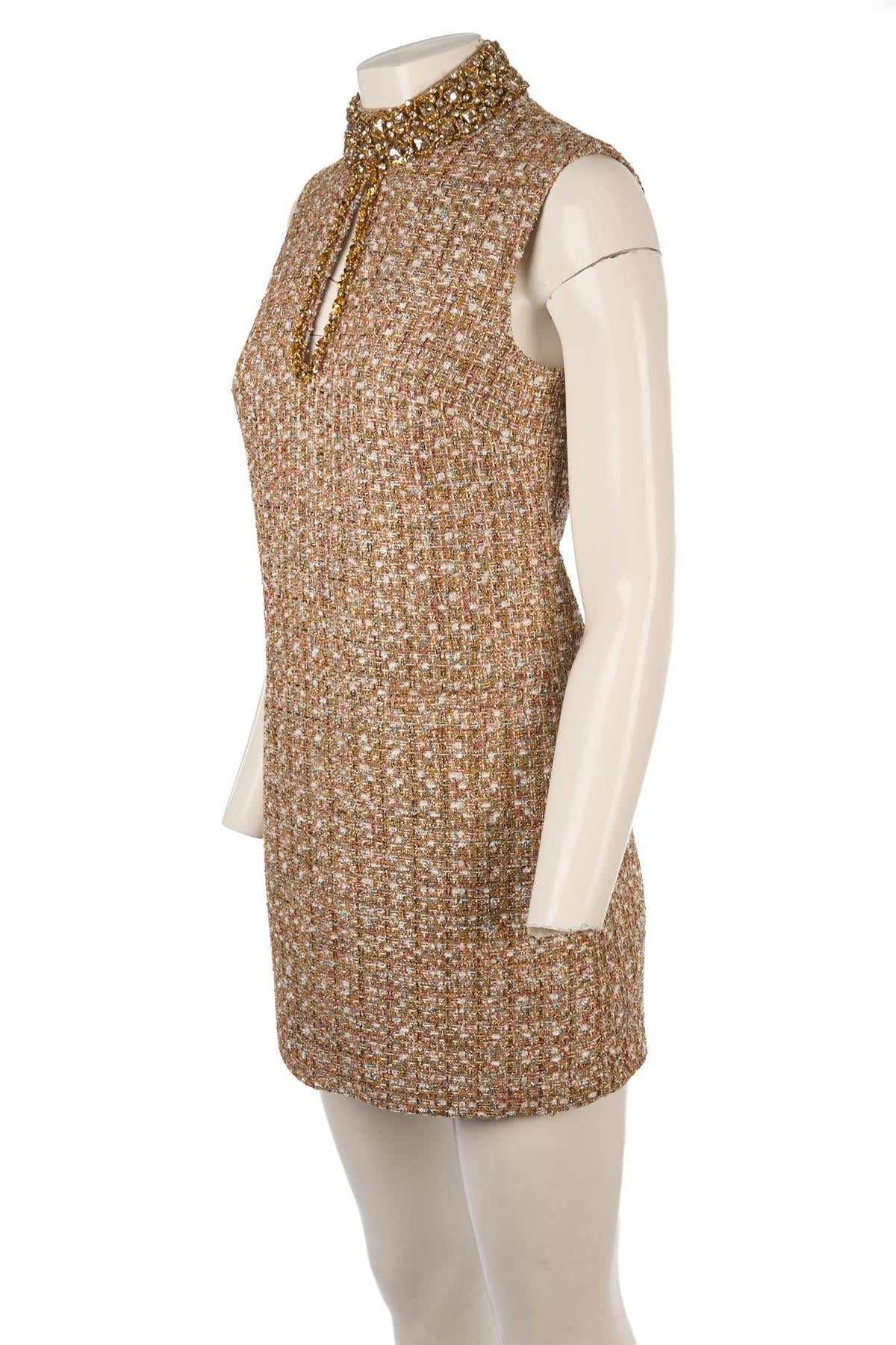 SELF-PORTRAIT GOLD TWEED MINI DRESS UK 8