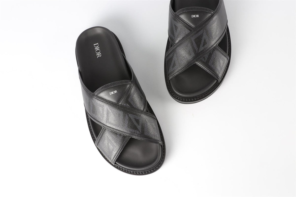 CHRISTIAN DIOR MEN'S BLACK AQUA LEATHER SANDALS EU 42 UK 8 US 9