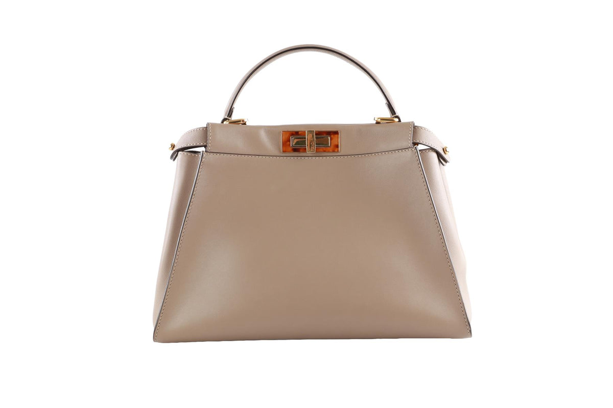 FENDI TAUPE PEEKABOO MEDIUM LEATHER TOTE BAG