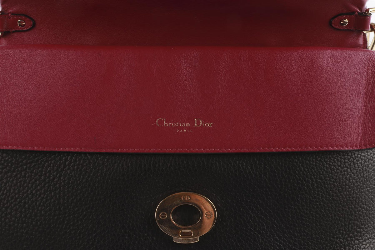CHRISTIAN DIOR BLACK BE DIOR FLAP MEDIUM LEATHER TOTE BAG