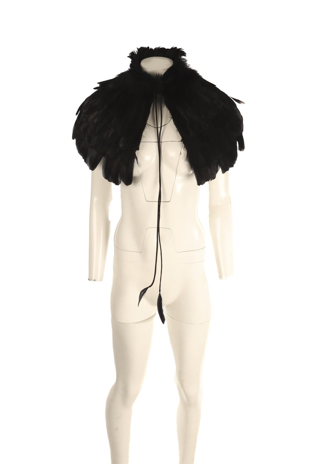 ALEXANDER MCQUEEN BLACK 2009-2010 FEATHER CAPE IT 42 UK 10