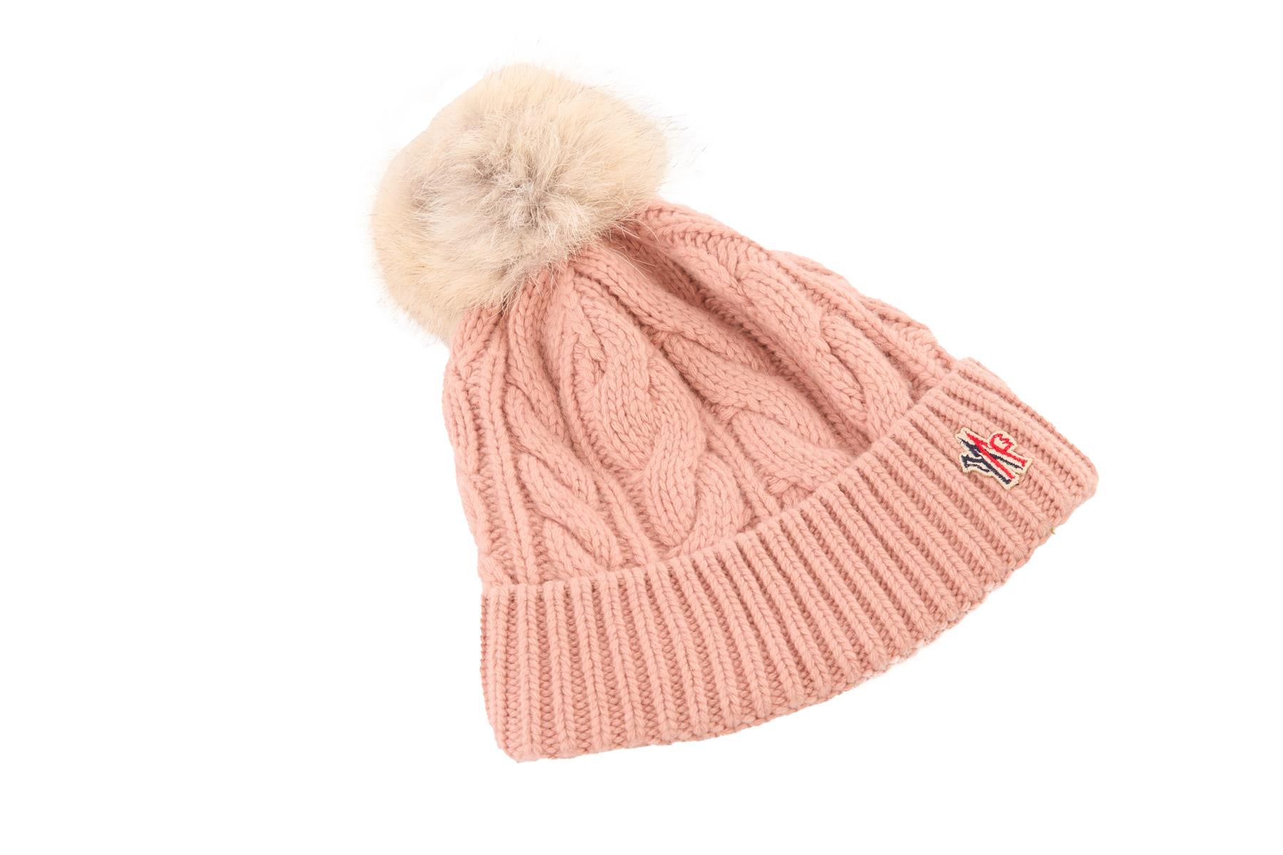 MONCLER GRENOBLE PINK WOOL BEANIE ONE SIZE