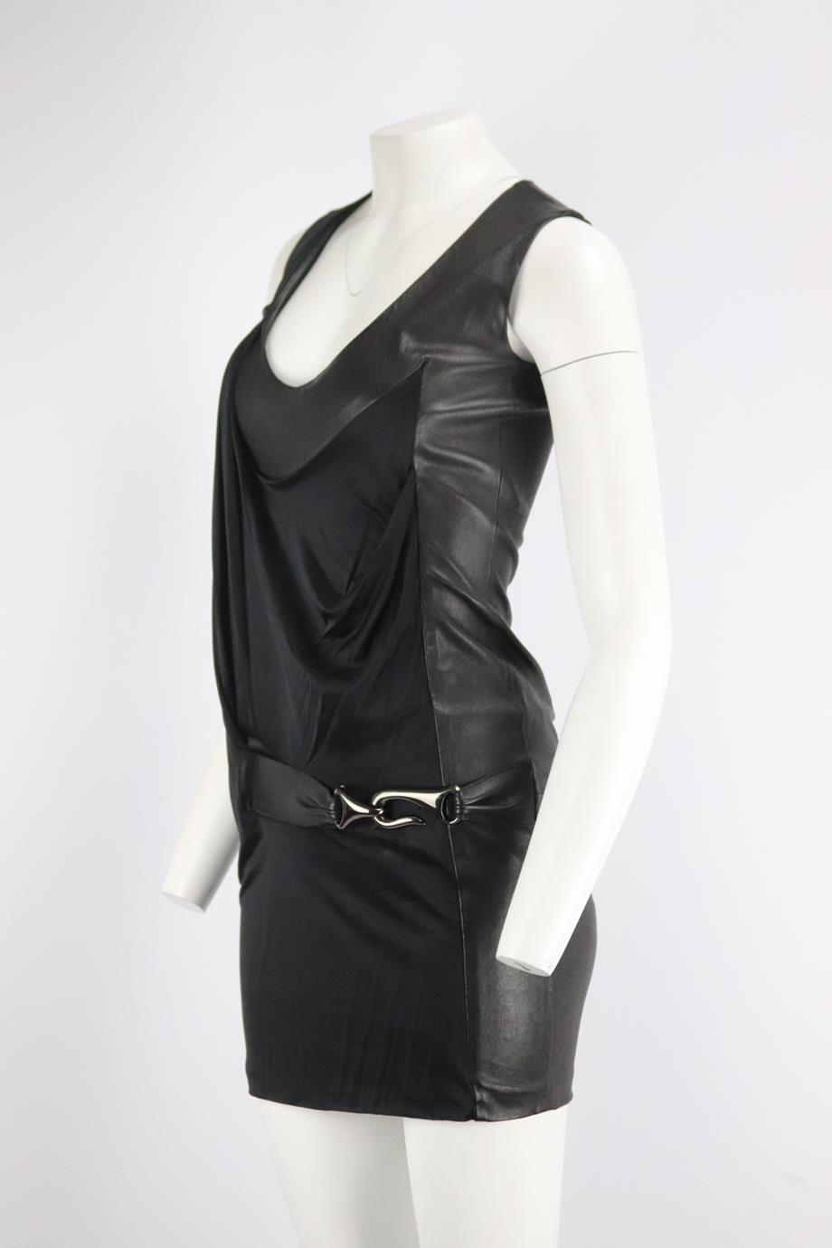 JITROIS DRAPED JERSEY AND LEATHER MINI DRESS FR 34 UK 6