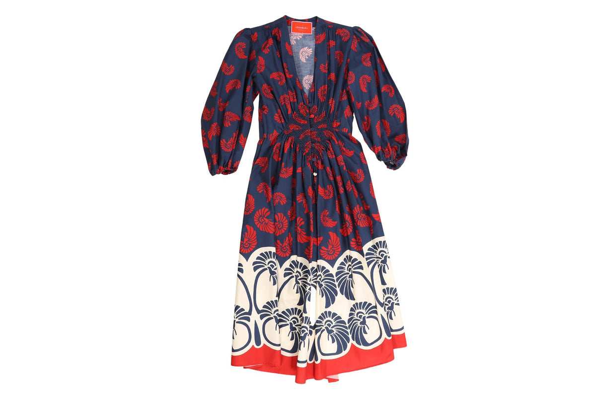 LA DOUBLEJ NAVY COTTON MIDI DRESS XSMALL