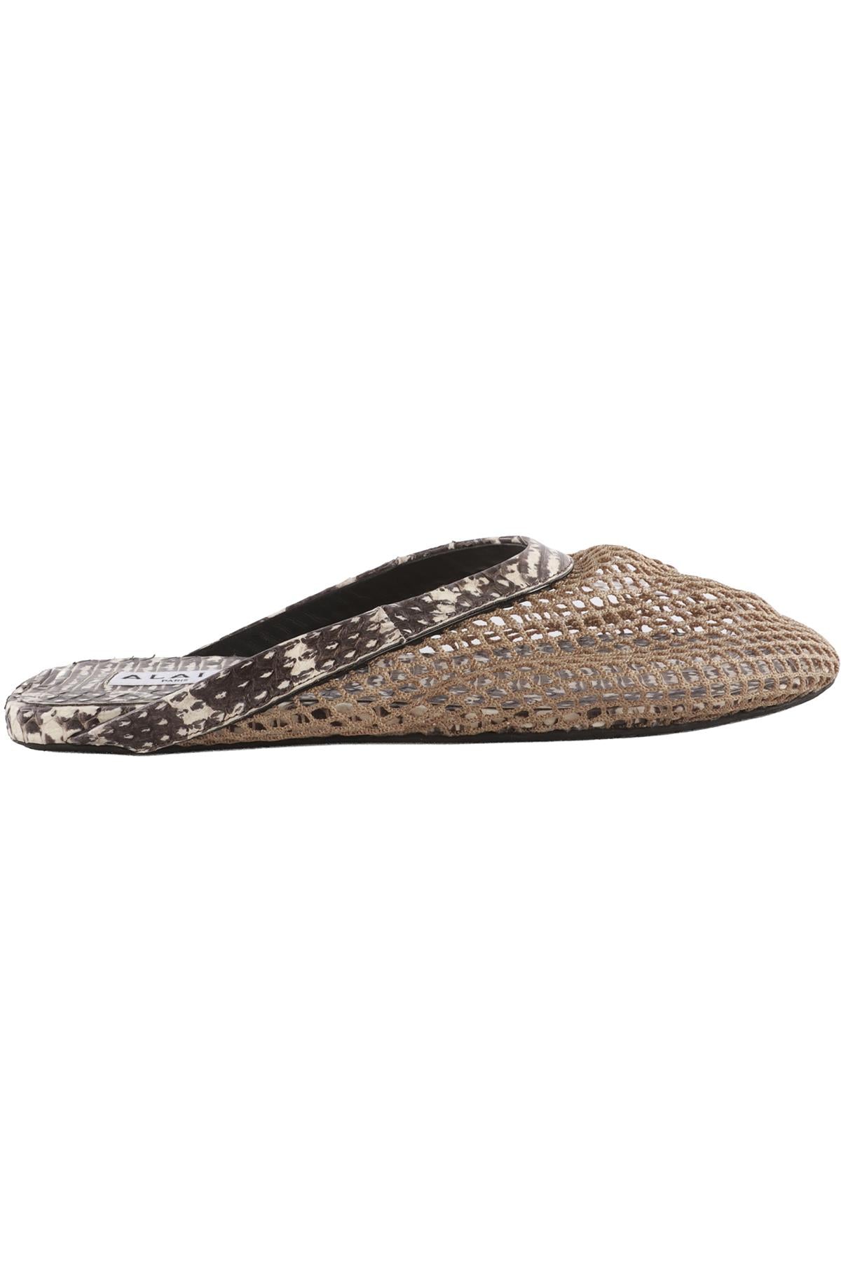ALAÏA MULTI MESH AND SNAKESKIN MULES EU 38 UK 5 US 8