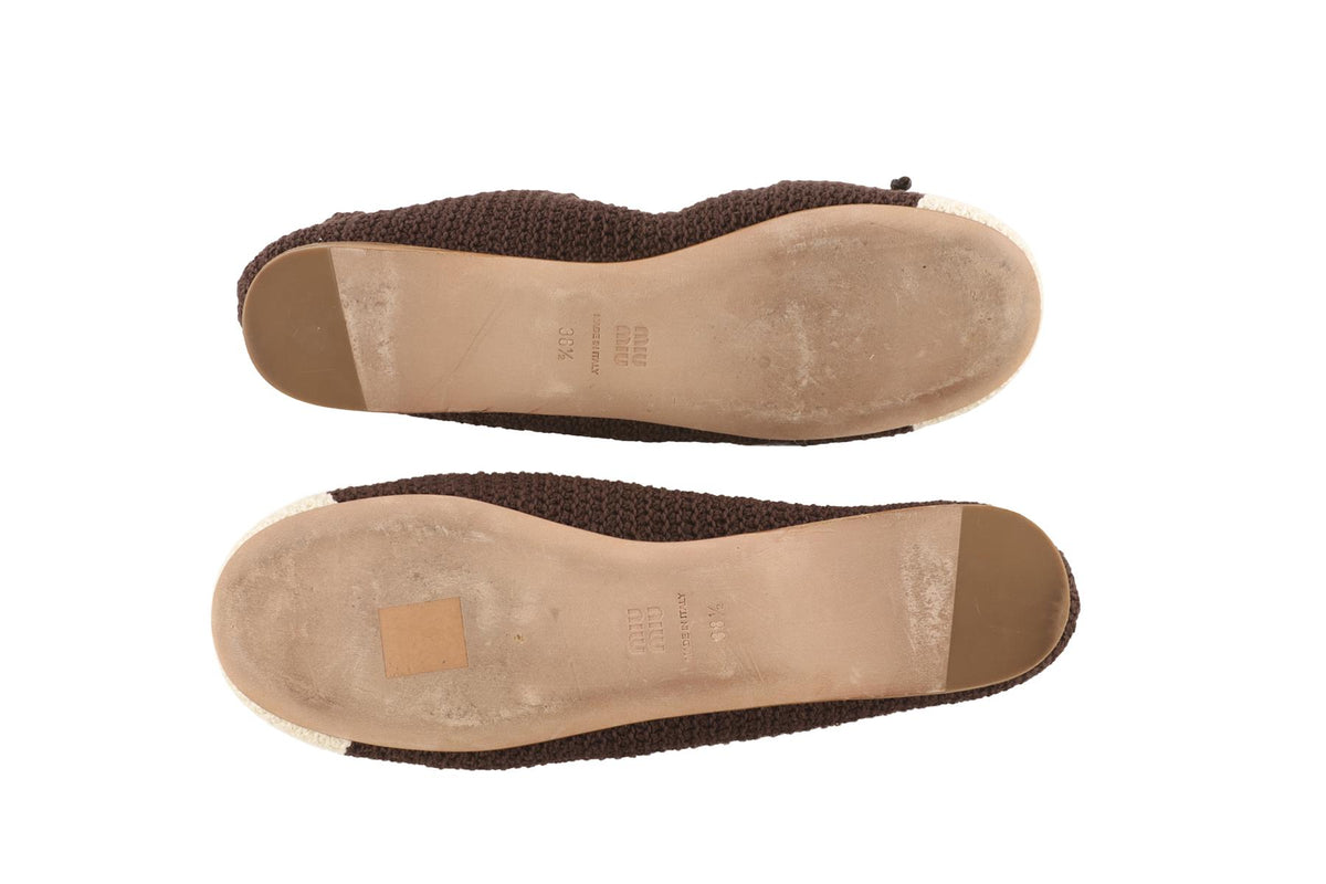 MIU MIU BROWN CROCHET BALLET FLATS EU 38.5 UK 5.5 US 8.5