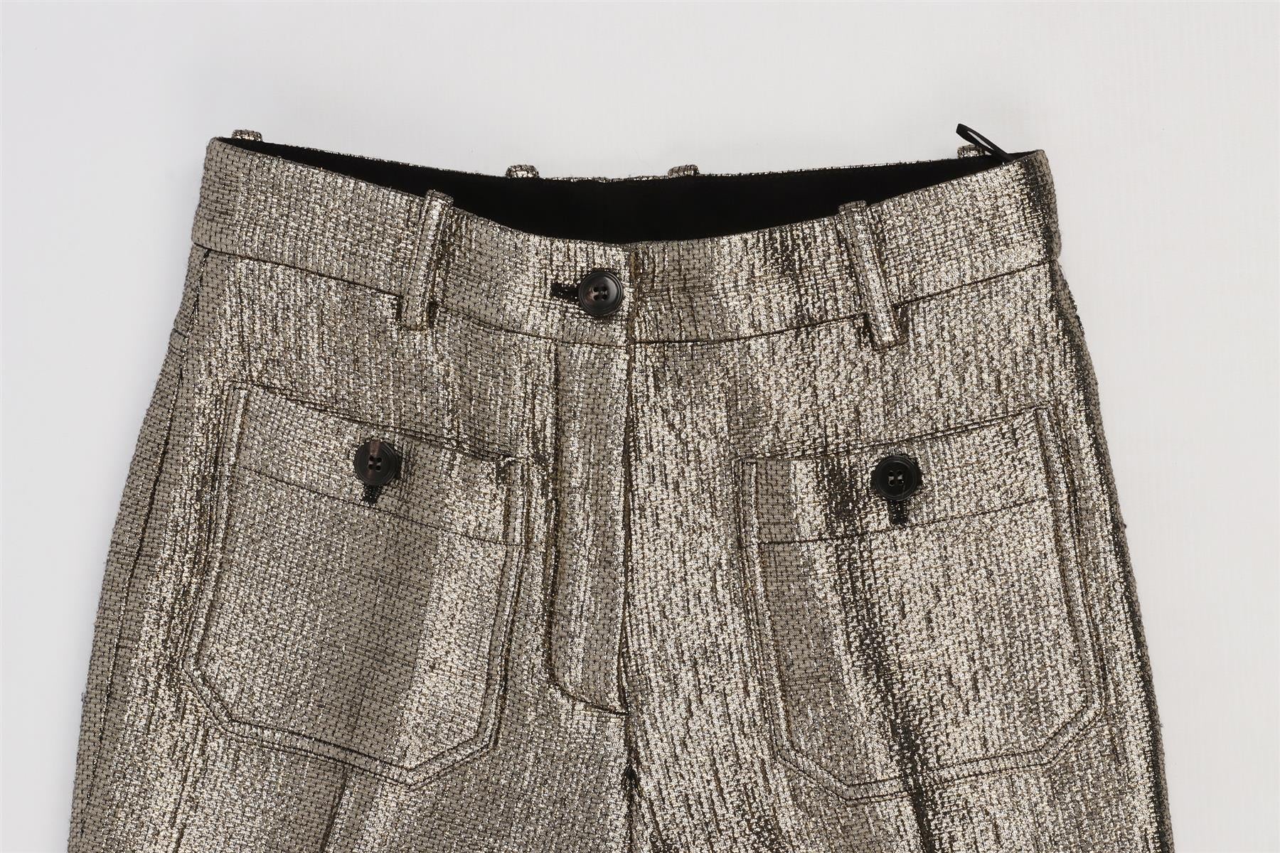 ROBERTO CAVALLI GOLD WOOL FLARED PANTS IT 38 UK 6