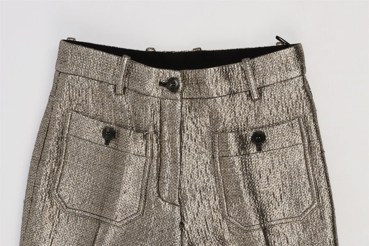 ROBERTO CAVALLI GOLD WOOL FLARED PANTS IT 38 UK 6