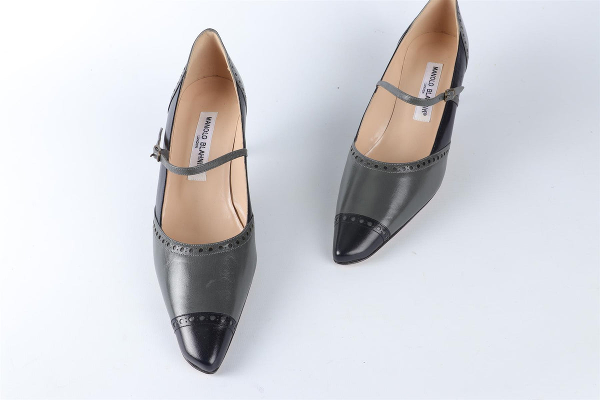 MANOLO BLAHNIK GREEN LEATHER PUMPS EU 38 UK 5 US 8
