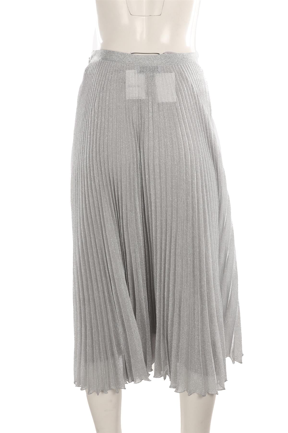 PRADA SILVER LAMÉ MIDI SKIRT IT 42 UK 10