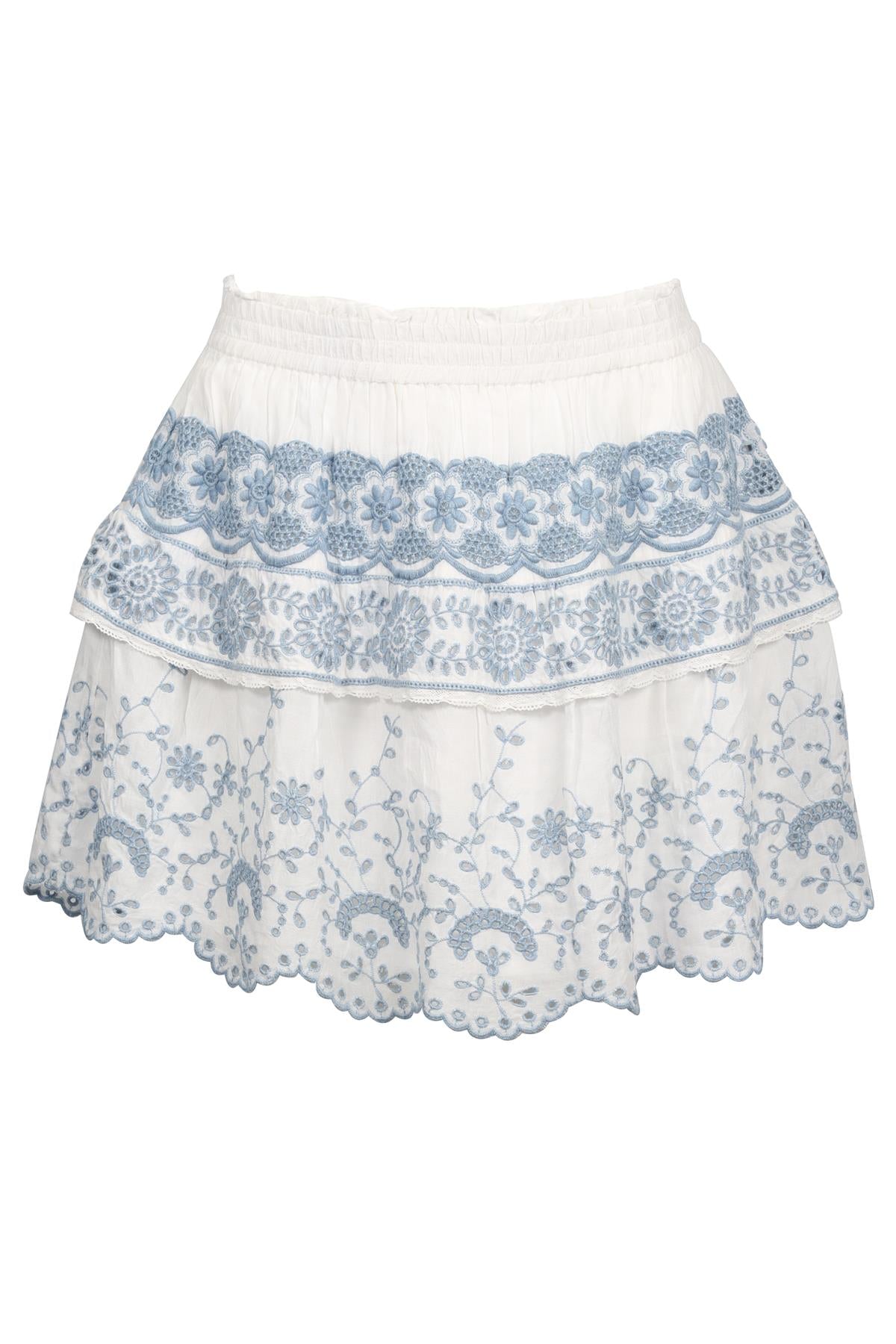 LOVESHACKFANCY WHITE AND BLUE VOILE MINI SKIRT SMALL
