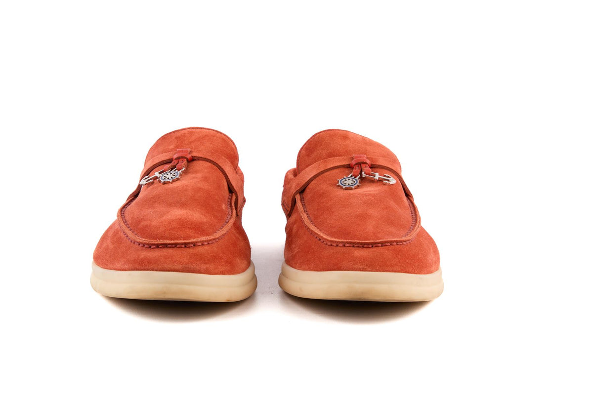 LORA PIANA ORANGE SUMMER CHARMS WALK SUEDE LOAFERS EU 40 UK 7 US 10