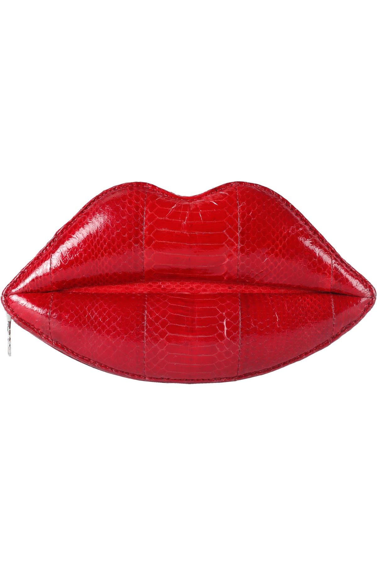 LULU GUINNESS RED LIPS SNAKESKIN CLUTCH