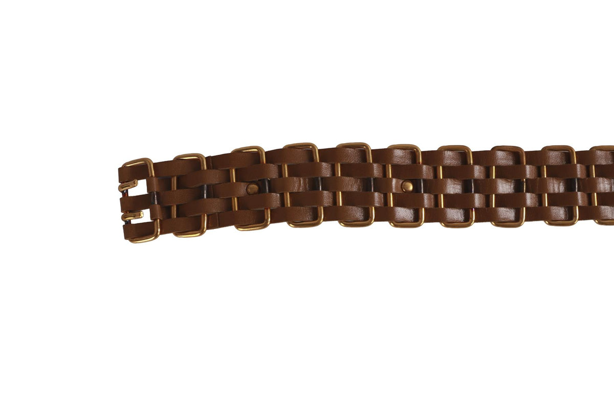 CHANEL BROWN 2001 LEATHER AND GOLD TONE WAIST BELT