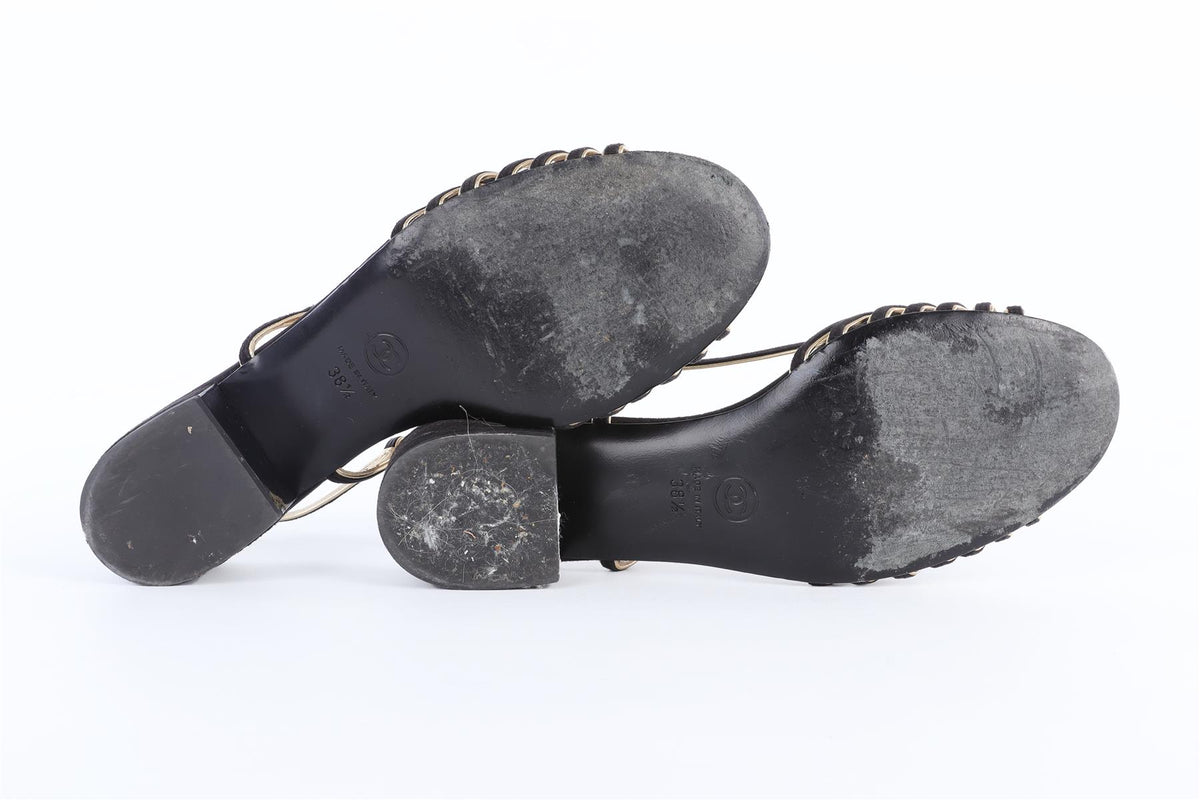 CHANEL BLACK 2021 LEATHER SANDALS EU 38.5 UK 5.5 US 8.5