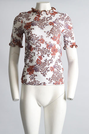 SEE BY CHLOÉ PRINTED STRETCH JERSEY TOP MEDIUM