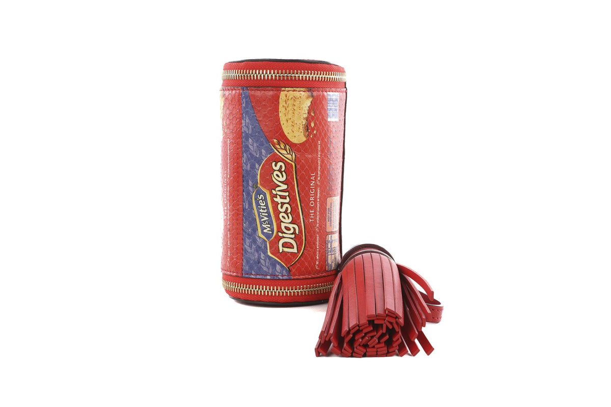 ANYA HINDMARCH RED DIGESTIVES SNAKESKIN CLUTCH