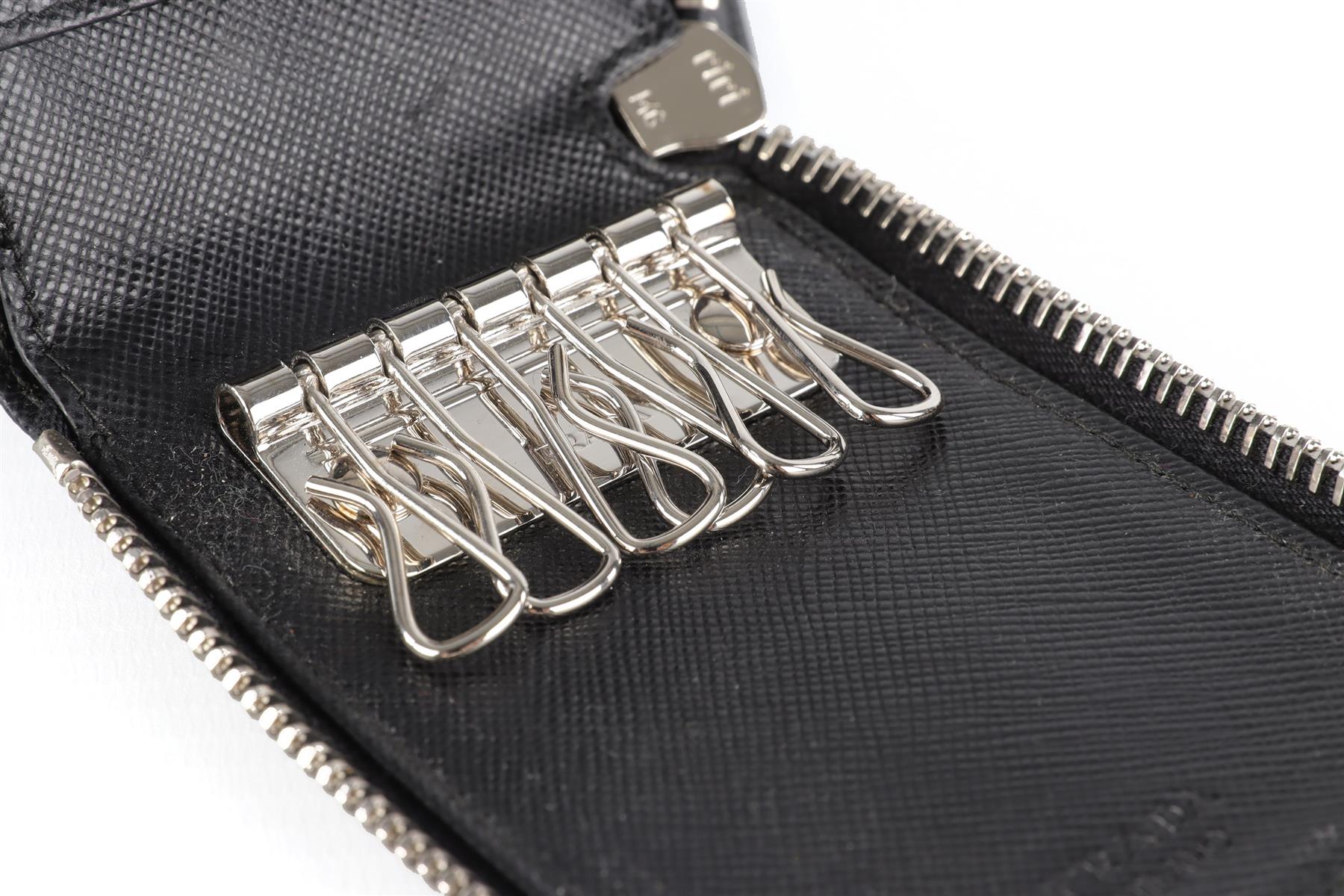 PRADA BLACK SAFFIANO LEATHER KEY HOLDER