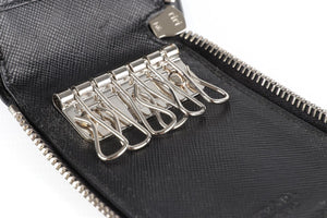 PRADA BLACK SAFFIANO LEATHER KEY HOLDER