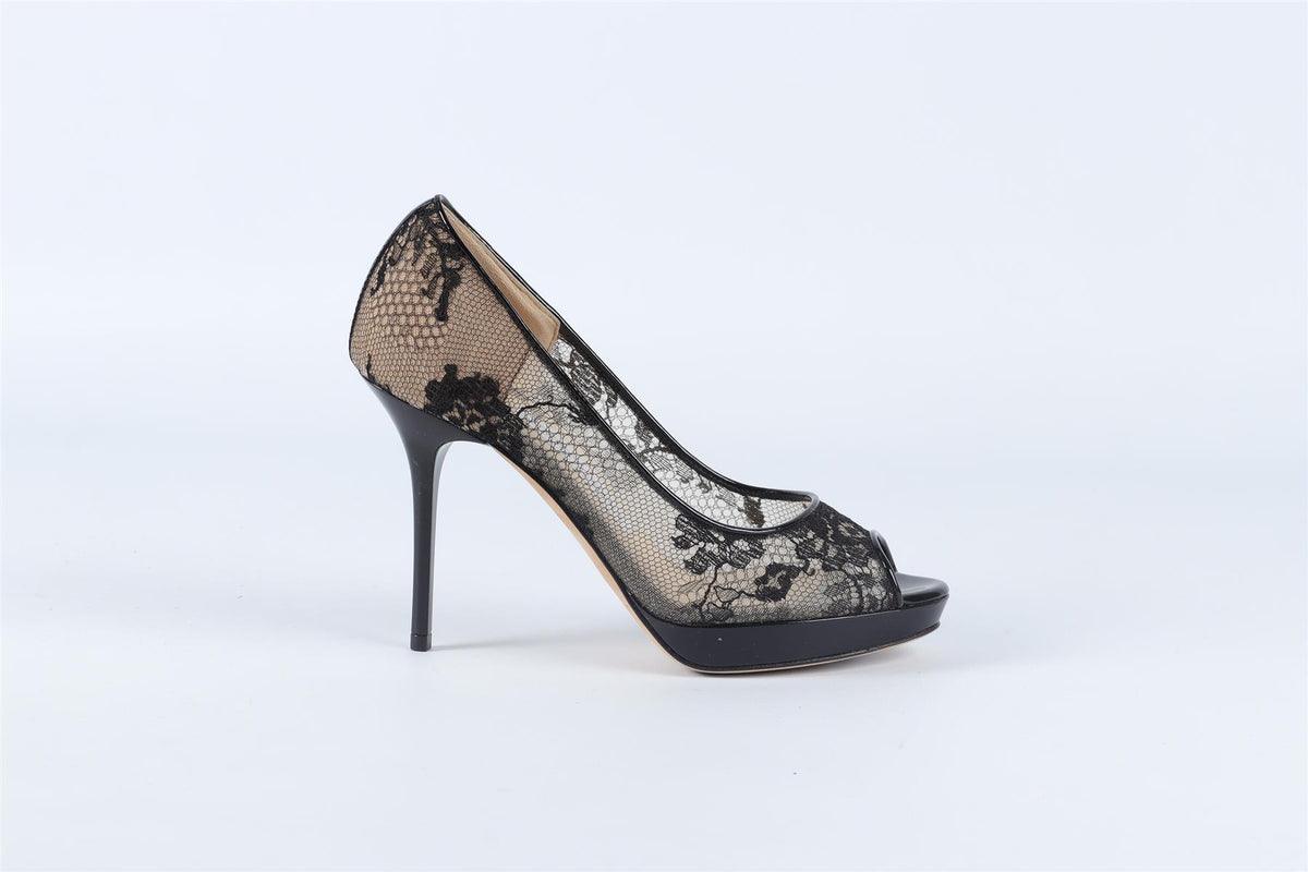 JIMMY CHOO BLACK LACE PLATFORM PUMPS EU 34.5 UK 1.5 US 4.5