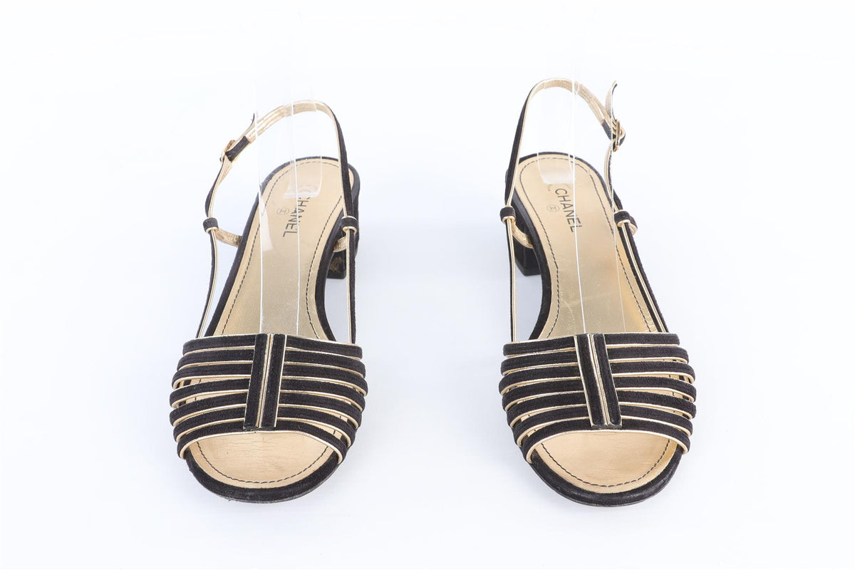 CHANEL BLACK 2021 LEATHER SANDALS EU 38.5 UK 5.5 US 8.5
