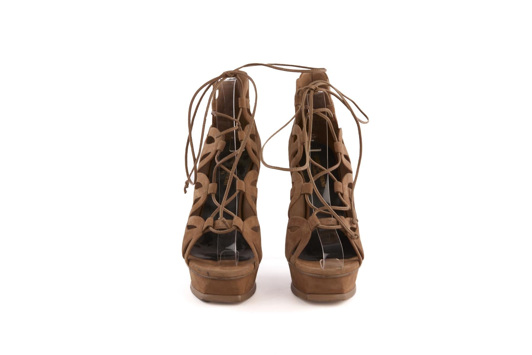 SAINT LAURENT BEIGE SUEDE PLATFORM SANDALS EU 39 UK 6 US 9