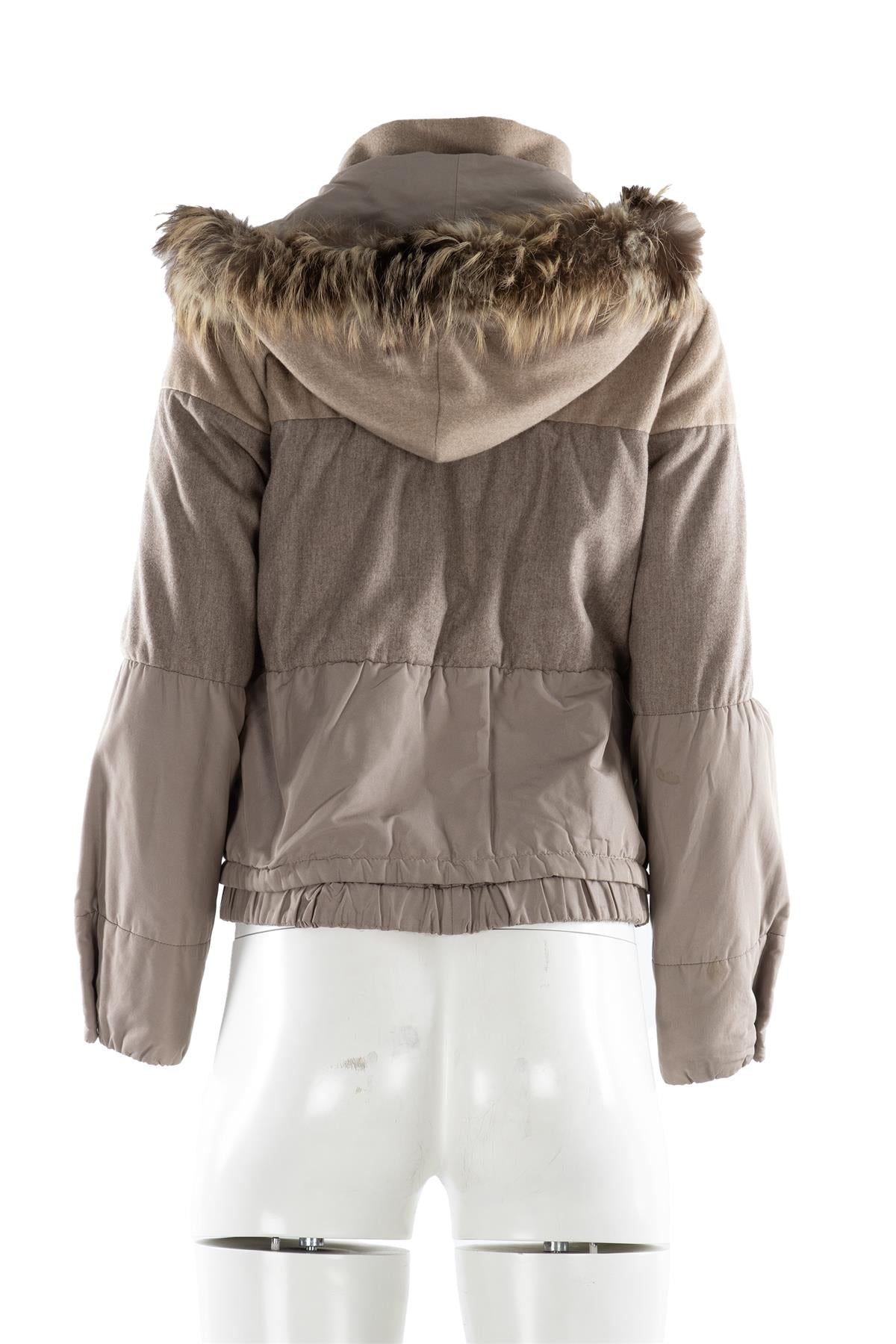 BRUNELLO CUCINELLI TAUPE FUR AND CASHMERE JACKET IT 40 UK 8