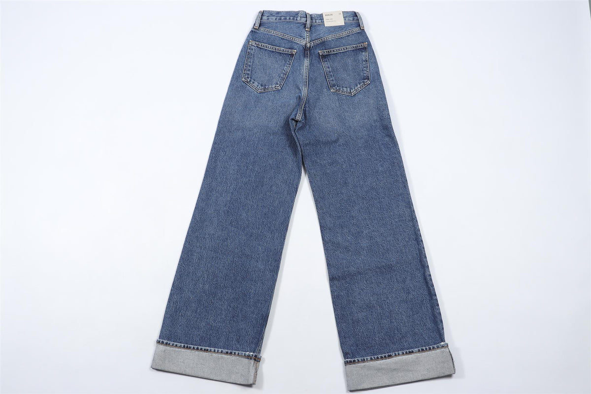 AGOLDE NAVY HIGH RISE WIDE LEG JEANS W24 UK 6