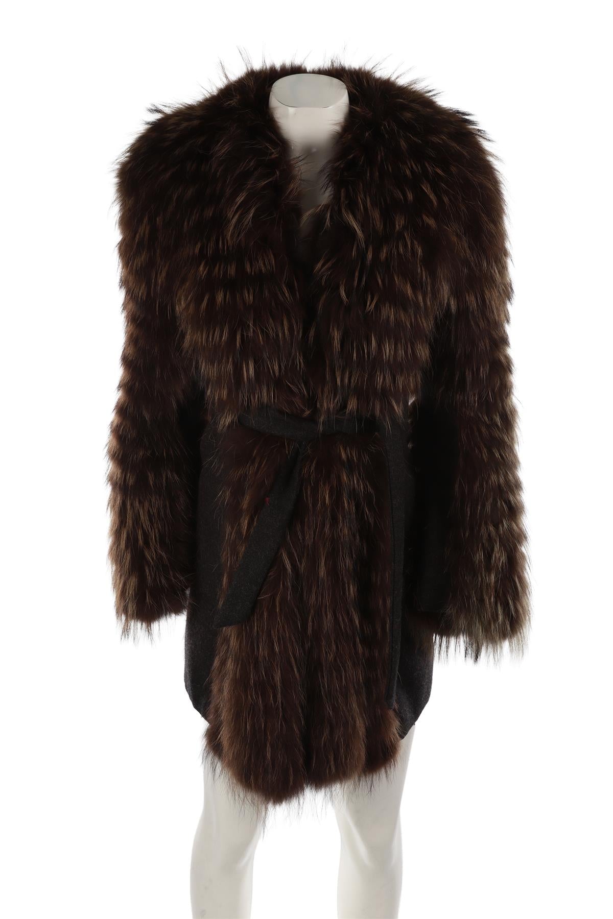 HOCKLEY BROWN FUR AND WOOL COAT UK 10