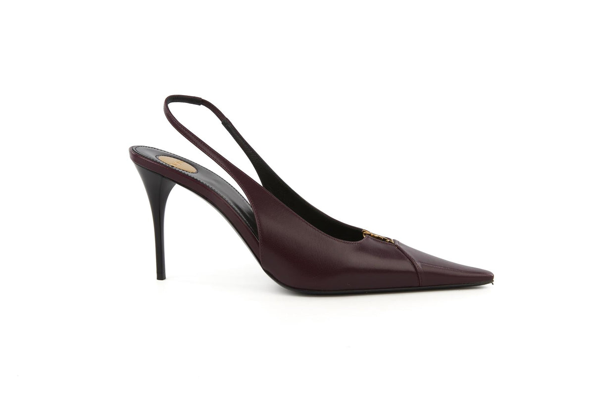 SAINT LAURENT MAROON LEATHER SLINGBACK PUMPS EU 39 UK 6 US 9